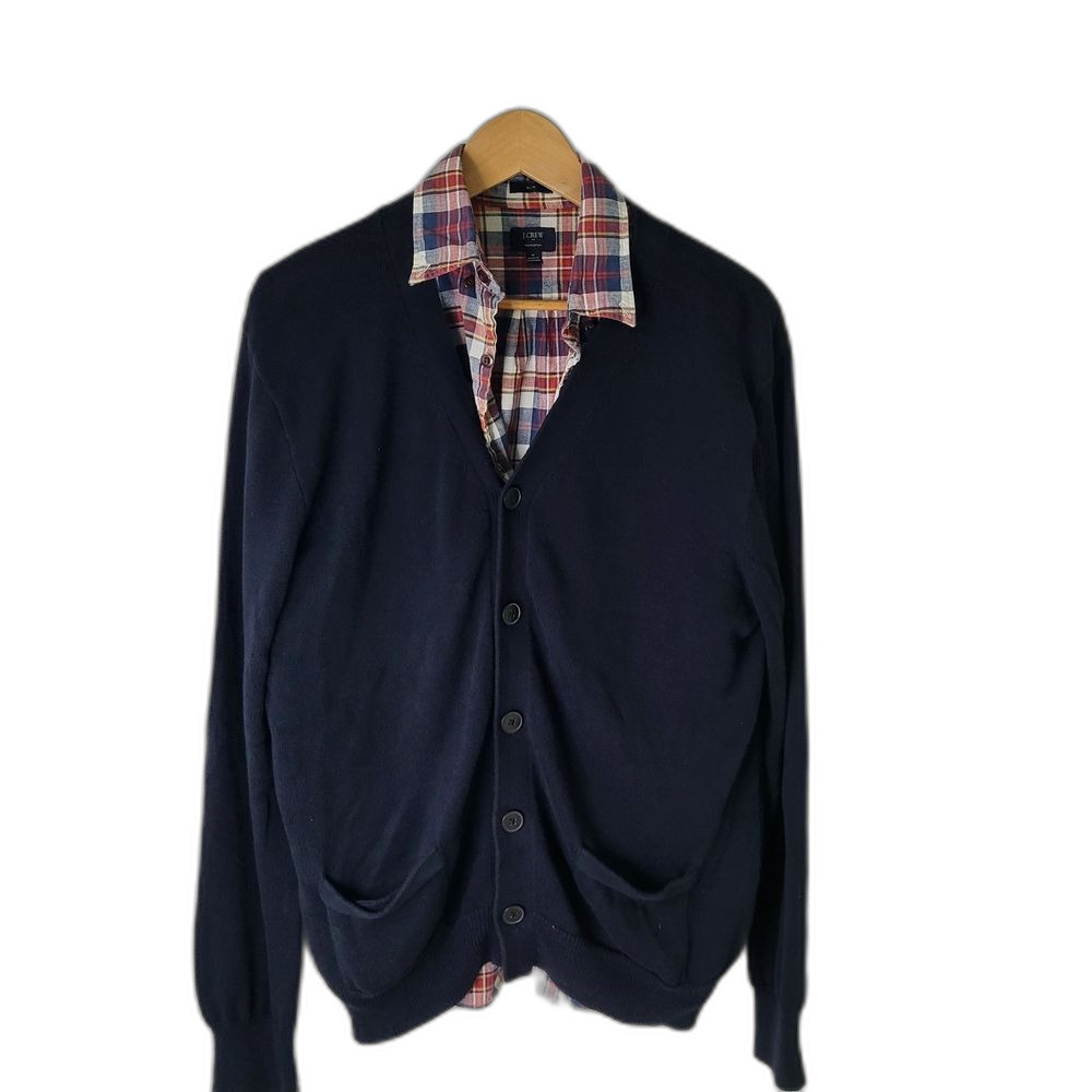 J. Crew Men's Navy Sweater and Shirt - Size Med